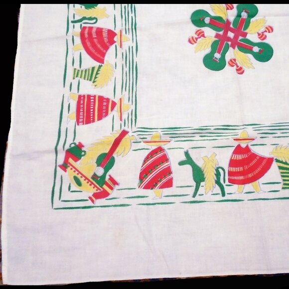 Vintage Table Topper Cover is Linen, Fun Kitschy Retro SMALL Tablecloth - Picture 2 of 11
